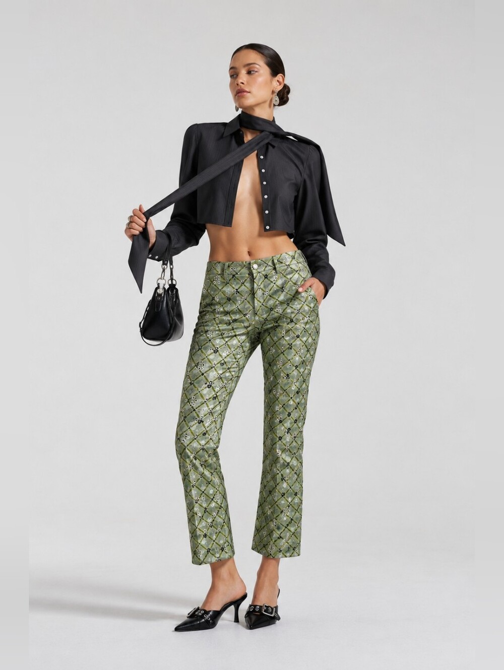 Torino Italy Gucci-Esque BROCADE Metallic Print Pants XS